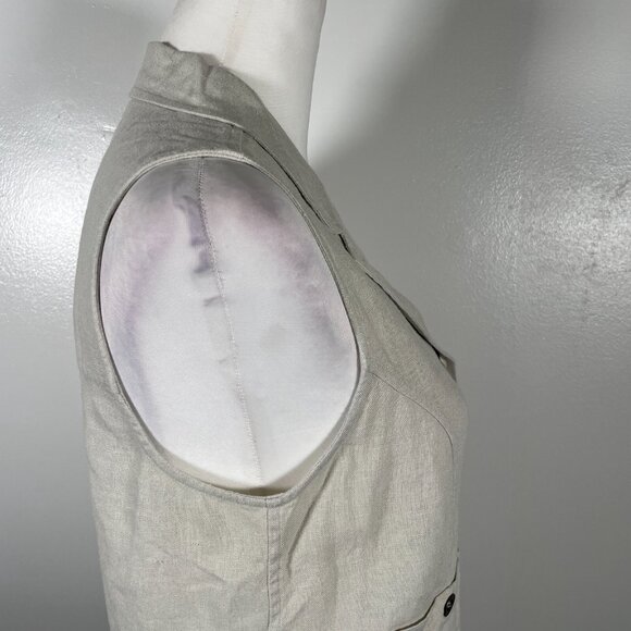 Christopher & Banks Vest Women's 6 Beige Linen Pockets Notch Lapel Button Front - Picture 13 of 15